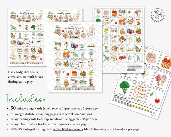 Locally Grown/Farmer's Market Baby Bingo - Printable Digital Download by Greengate Images