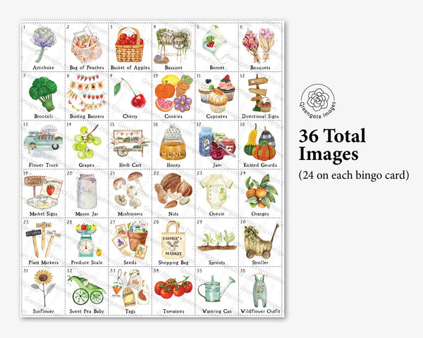 Locally Grown/Farmer's Market Baby Bingo - Printable Digital Download by Greengate Images