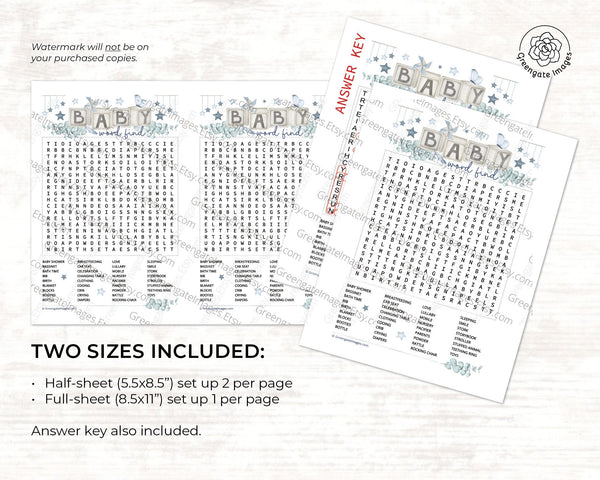 BLUE Baby Word Find - Printable Digital Download by Greengate Images