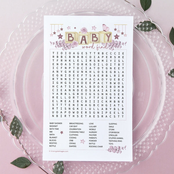 PINK Baby Word Find - Printable Digital Download by Greengate Images