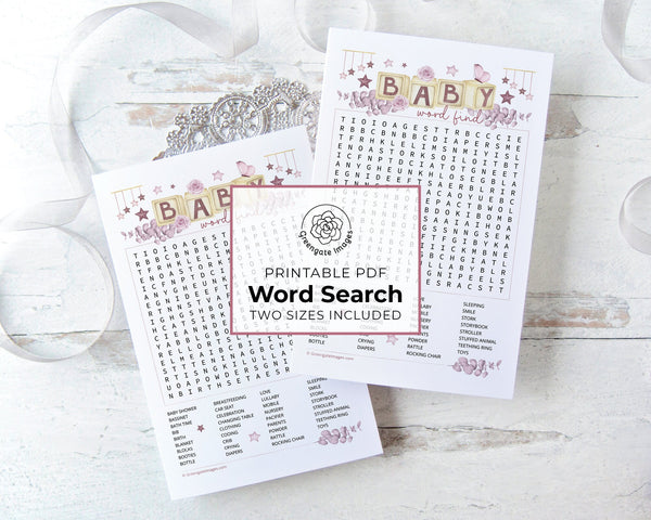 PINK Baby Word Find - Printable Digital Download by Greengate Images