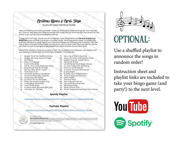 Christmas Hymns & Carols Bingo - Printable Digital Download by Greengate Images