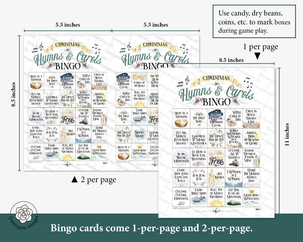 Christmas Hymns & Carols Bingo - Printable Digital Download by Greengate Images