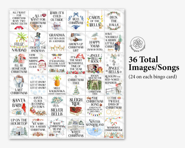 Christmas Song Bingo - Printable Digital Download by Greengate Images