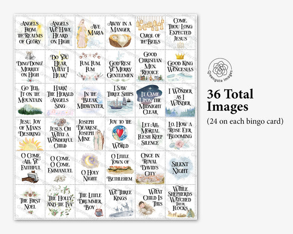 Christmas Hymns & Carols Bingo - Printable Digital Download by Greengate Images