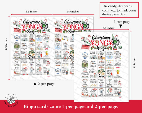 Christmas Song Bingo - Printable Digital Download by Greengate Images