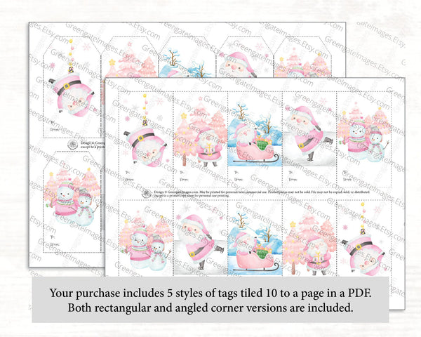 Pink Santa Gift Tag Set - Printable Digital Download by Greengate Images