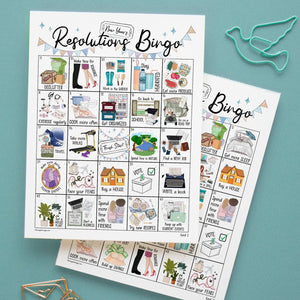 New Year's Resolutions Bingo - 50 PRINTABLE unique cards. Instant digital download PDF. New Year's Day game of goals for teens and adults.