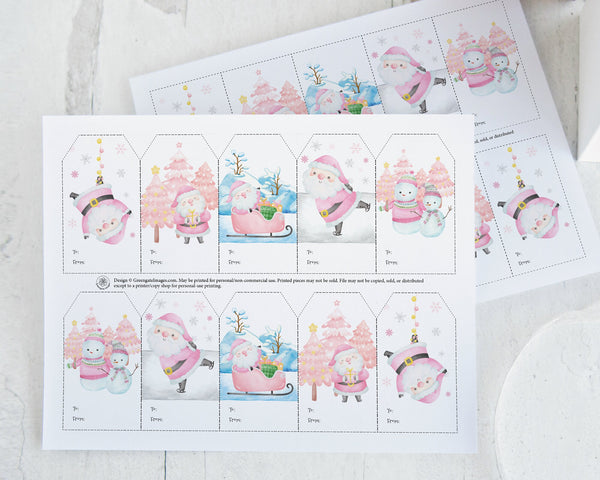 Pink Santa Gift Tag Set - Printable Digital Download by Greengate Images