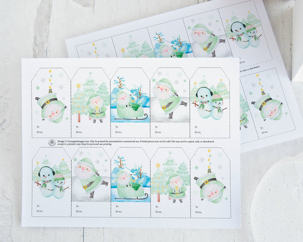Mint Santa Gift Tag Set - Printable Digital Download by Greengate Images