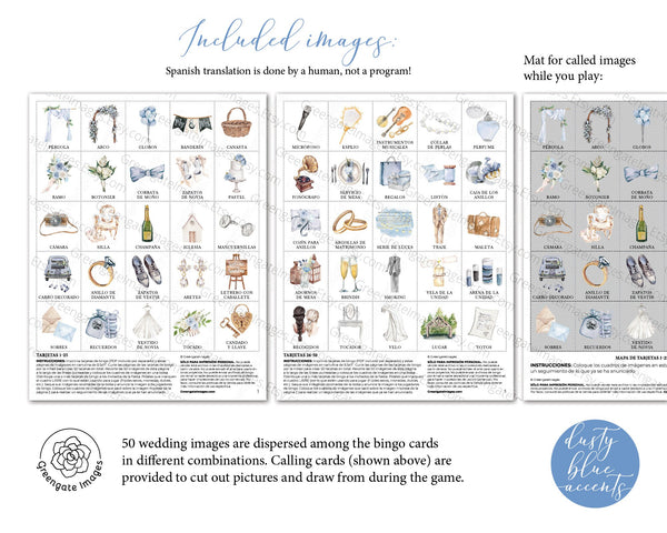 Lotería de Boda - 100 card, Personalization, Dusty Blue - Printable Digital Download by Greengate Images
