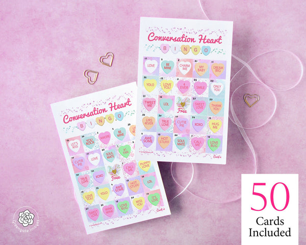 Conversation Heart Bingo - Prefilled - Printable Digital Download by Greengate Images