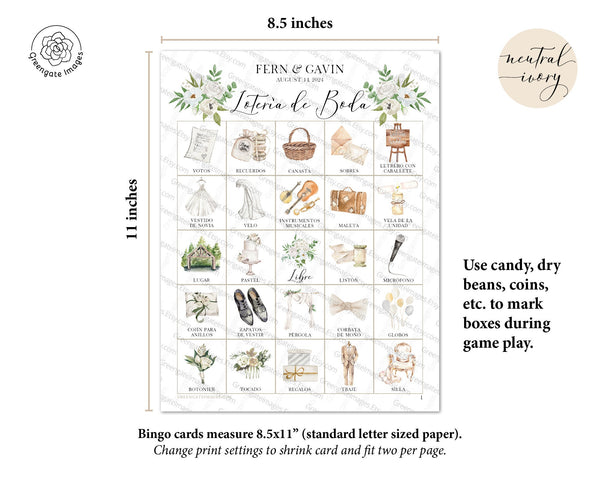 Ivory Lotería de Boda - 100 card, Personalization, Neutral/Ivory - Printable Digital Download by Greengate Images