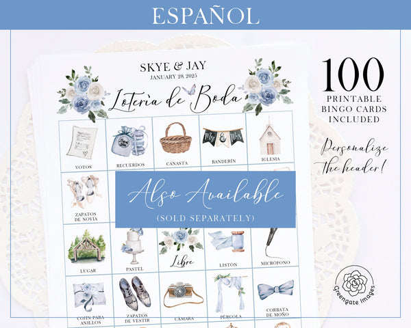 Ivory Lotería de Boda - 100 PRINTABLE bingo cards in Spanish. PDF download, personalized couples shower, reception, bachelorette party