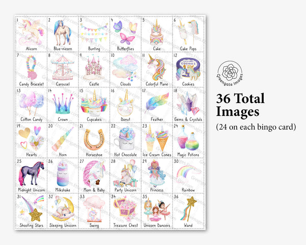 Unicorn Bingo - Kids Version - Printable Digital Download by Greengate Images