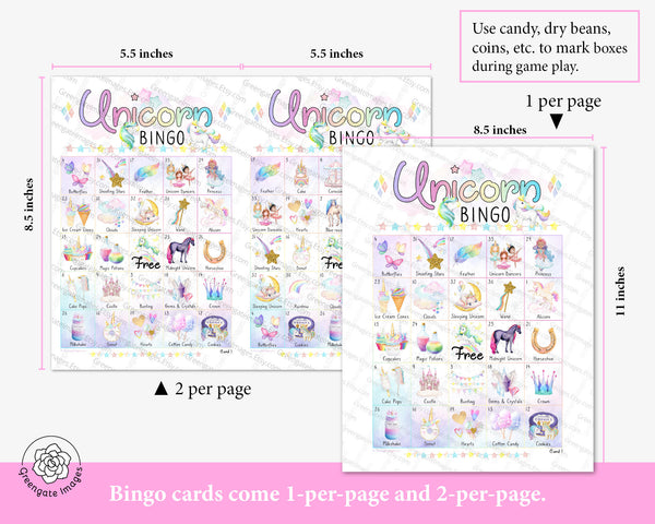 Unicorn Bingo - Kids Version - Printable Digital Download by Greengate Images