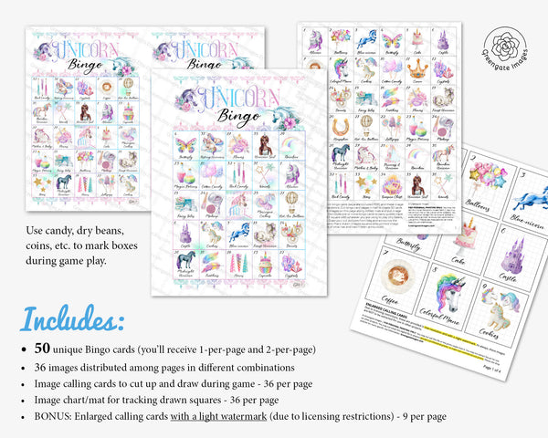 Unicorn Bingo - Older kids, adults - Printable Digital Download by Greengate Images