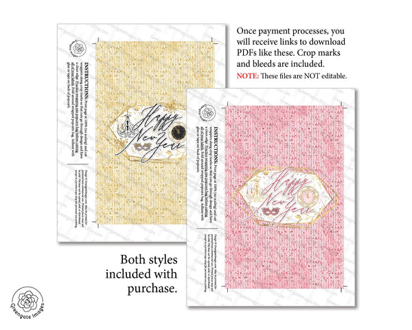 New Year's Popcorn Wrapper Duo - Gold and Pink - Printable Digital Download by Greengate Images