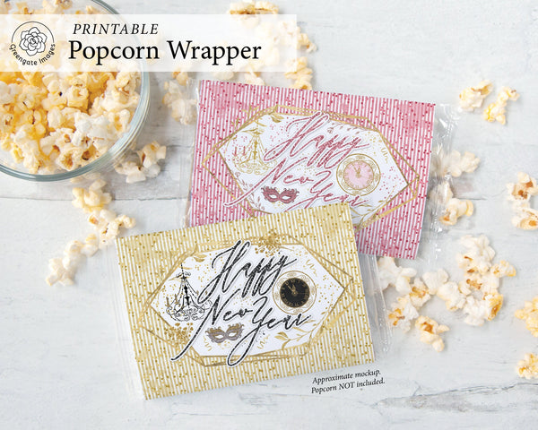 New Year's Popcorn Wrapper Duo - Gold and Pink - Printable Digital Download by Greengate Images