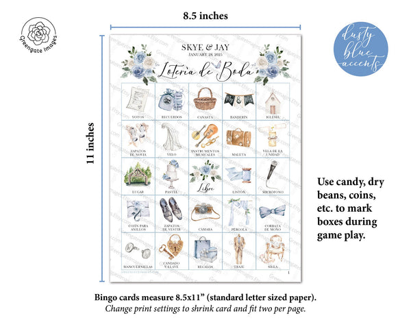 Lotería de Boda - 100 card, Personalization, Dusty Blue - Printable Digital Download by Greengate Images