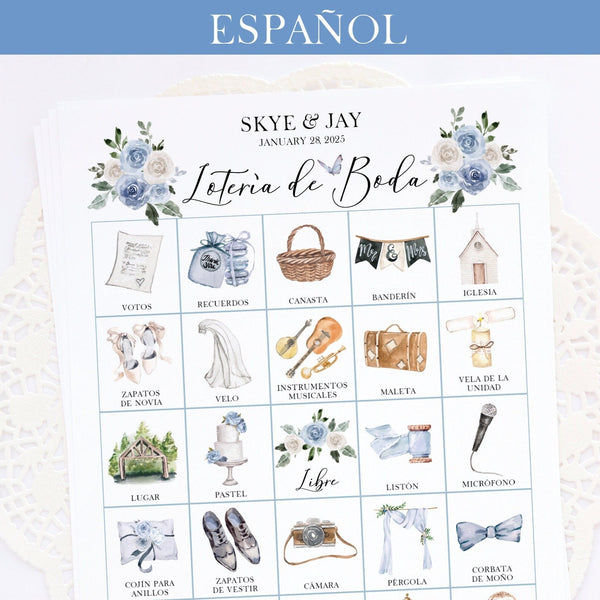 Lotería de Boda - 100 card, Personalization, Dusty Blue - Printable Digital Download by Greengate Images