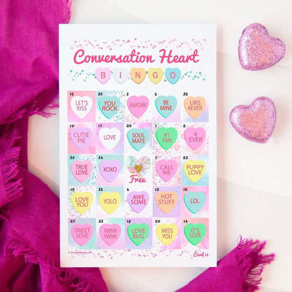 Conversation Heart Bingo - Prefilled - Printable Digital Download by Greengate Images