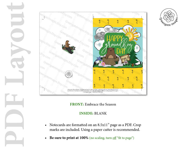 Groundhog Day Card - Printable Digital Download by Greengate Images