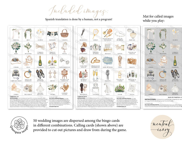 Ivory Lotería de Boda - 100 card, Personalization, Neutral/Ivory - Printable Digital Download by Greengate Images