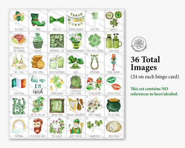 St. Patrick's Day Bingo - No Alcohol References - Printable Digital Download by Greengate Images