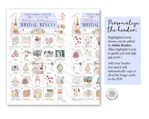 Petals & Prosecco/Champagne Bridal Shower Bingo Cards - Printable Digital Download by Greengate Images