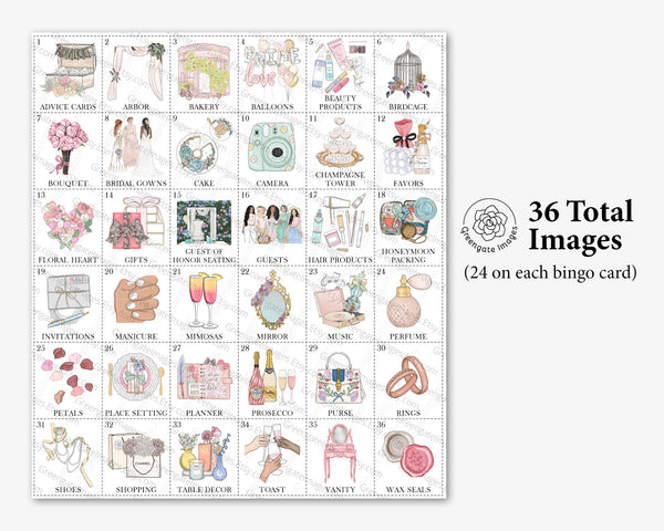 Petals & Prosecco/Champagne Bridal Shower Bingo Cards - Printable Digital Download by Greengate Images