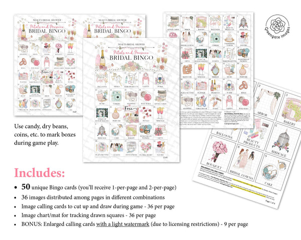 Petals & Prosecco/Champagne Bridal Shower Bingo Cards - Printable Digital Download by Greengate Images