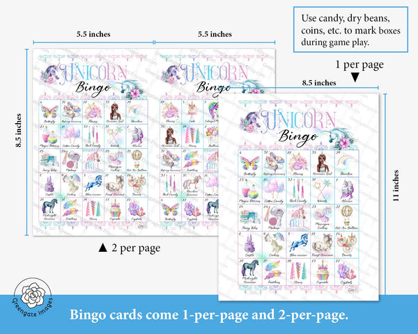 Unicorn Bingo - Older kids, adults - Printable Digital Download by Greengate Images
