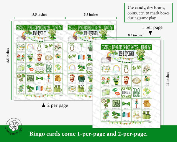 St. Patrick's Day Bingo - No Alcohol References - Printable Digital Download by Greengate Images