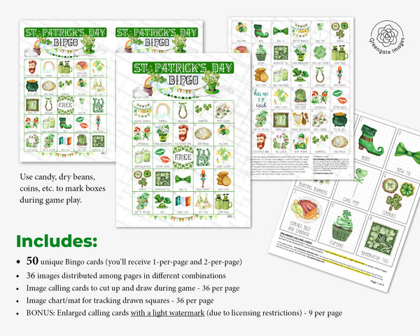 St. Patrick's Day Bingo - No Alcohol References - Printable Digital Download by Greengate Images