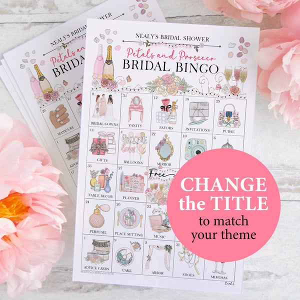 Petals & Prosecco/Champagne Bridal Shower Bingo Cards - Printable Digital Download by Greengate Images