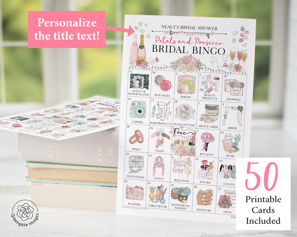 Petals & Prosecco/Champagne Bridal Shower Bingo Cards - Printable Digital Download by Greengate Images