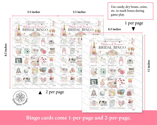 Petals & Prosecco/Champagne Bridal Shower Bingo Cards - Printable Digital Download by Greengate Images