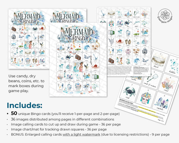 Mermaid Bingo - Printable Digital Download by Greengate Images