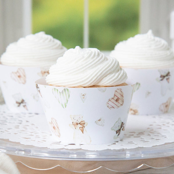 Bears and Green Hearts Cupcake Wrapper - Printable Digital Download by Greengate Images
