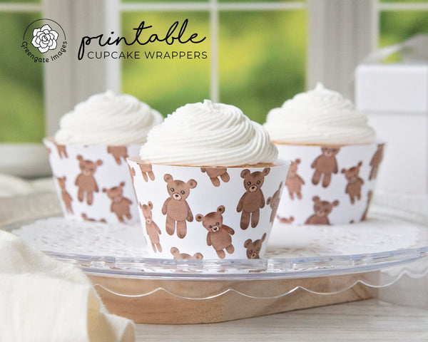 Teddy Bear Cupcake Wrapper - Printable Digital Download by Greengate Images