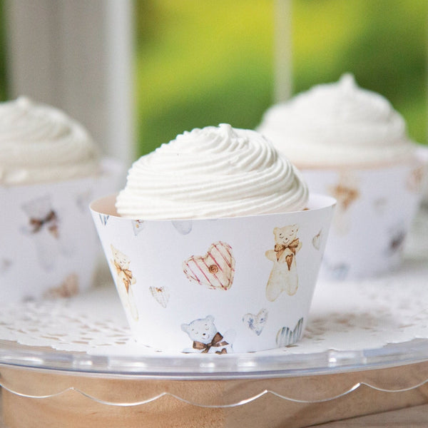 Bears and Blue Hearts Cupcake Wrapper - Printable Digital Download by Greengate Images