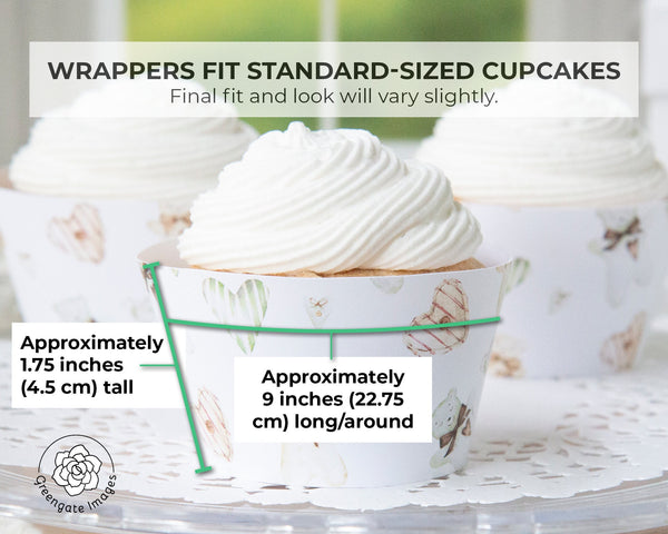 Bears and Green Hearts Cupcake Wrapper - Printable Digital Download by Greengate Images