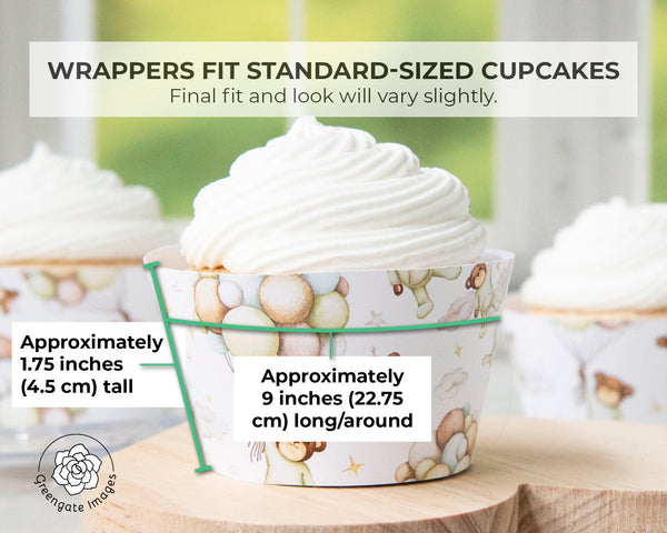 Bears and Pastel Balloons Cupcake Wrapper - Printable Digital Download by Greengate Images