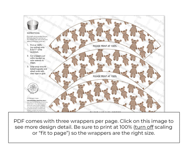 Teddy Bear Cupcake Wrapper - Printable Digital Download by Greengate Images