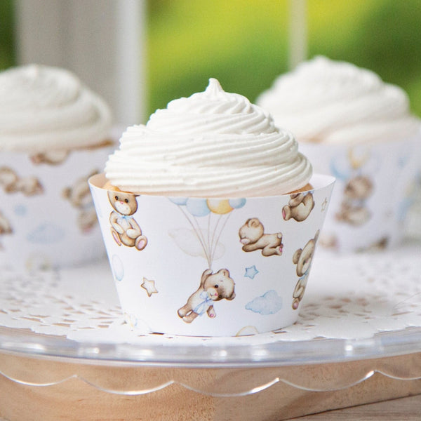 Bears and Blue Balloons Cupcake Wrapper - Printable Digital Download by Greengate Images