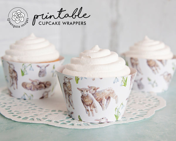 Easter Cupcake Wrapper - Lambs and Snowdrops - Greengate Images