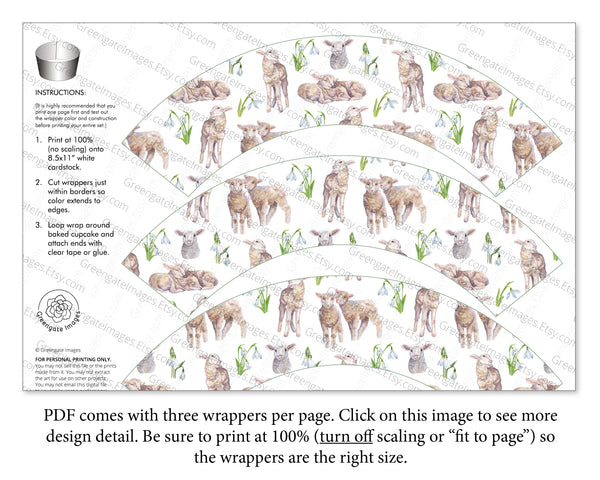 Easter Cupcake Wrapper - Lambs and Snowdrops - Greengate Images