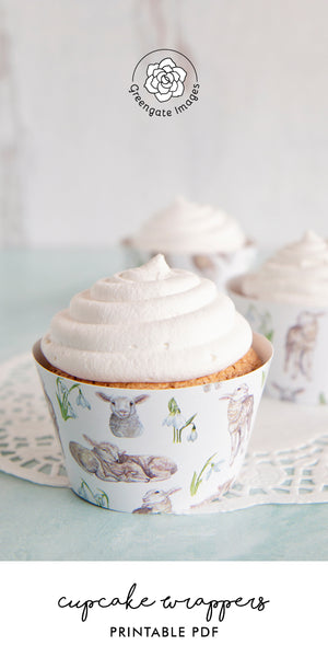 Easter Cupcake Wrapper - Lambs and Snowdrops - Greengate Images