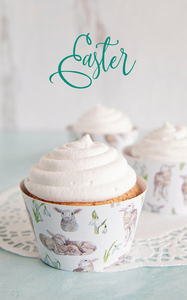 Easter Cupcake Wrapper - Lambs and Snowdrops - Greengate Images